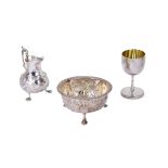 A mixed group of Victorian antique sterling silver, including a sherry goblet London 1869 by Thomas