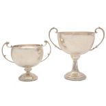 Two twin handled sterling silver trophy cups, comprising a Birmingham example, 1933, by Marson & Jon