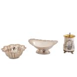 A mixed group of antique silver items including a Victorian sterling silver mug, London 1855, by Joh