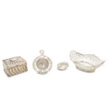 A mixed group of silver items including a silver-mounted cigarette box, Chester 1900, by James Deaki
