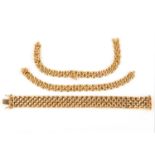 A brick-link necklace and bracelet, necklace broken, each stamped 375 (2)