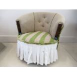 A tub chair, early 20th Century, jute and stripe fabric reupholstered, in a tennis theme with