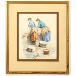 Paul Spangenberg (German, 1843-1918), 'Washerwomen', watercolour, signed and dated 'Güstrow