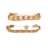 Two 9ct gold gate-link bracelets, with heart-shaped padlocks, UK hallmarks (2)