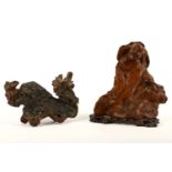 Two Chinese root wood carvings, one carved in scholarly style, the other of grainy texture carved