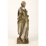 After the antique, a cast stone garden figure of a classical figure, circa 1900, wearing a long