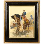 G.A. Wendt, dated 1917, a pair of anti-Prussian watercolours, signed, 46.5 x 36.5cm, framed (2)