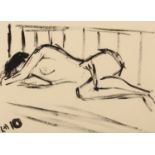 Rachel Howard (British b.1969), 'Sleeping Woman On A Day Bed', 2010, ink on paper, initialled and