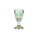 A VERY FINE BOHEMIAN PALE GREEN STAINED ENGRAVED GLASS GOBLET