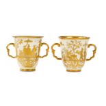 TWO MEISSEN HAUSMALER TWO-HANDLED BEAKERS