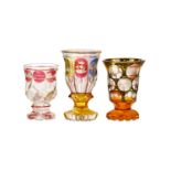 THREE BOHEMIAN ENGRAVED GLASS BEAKERS