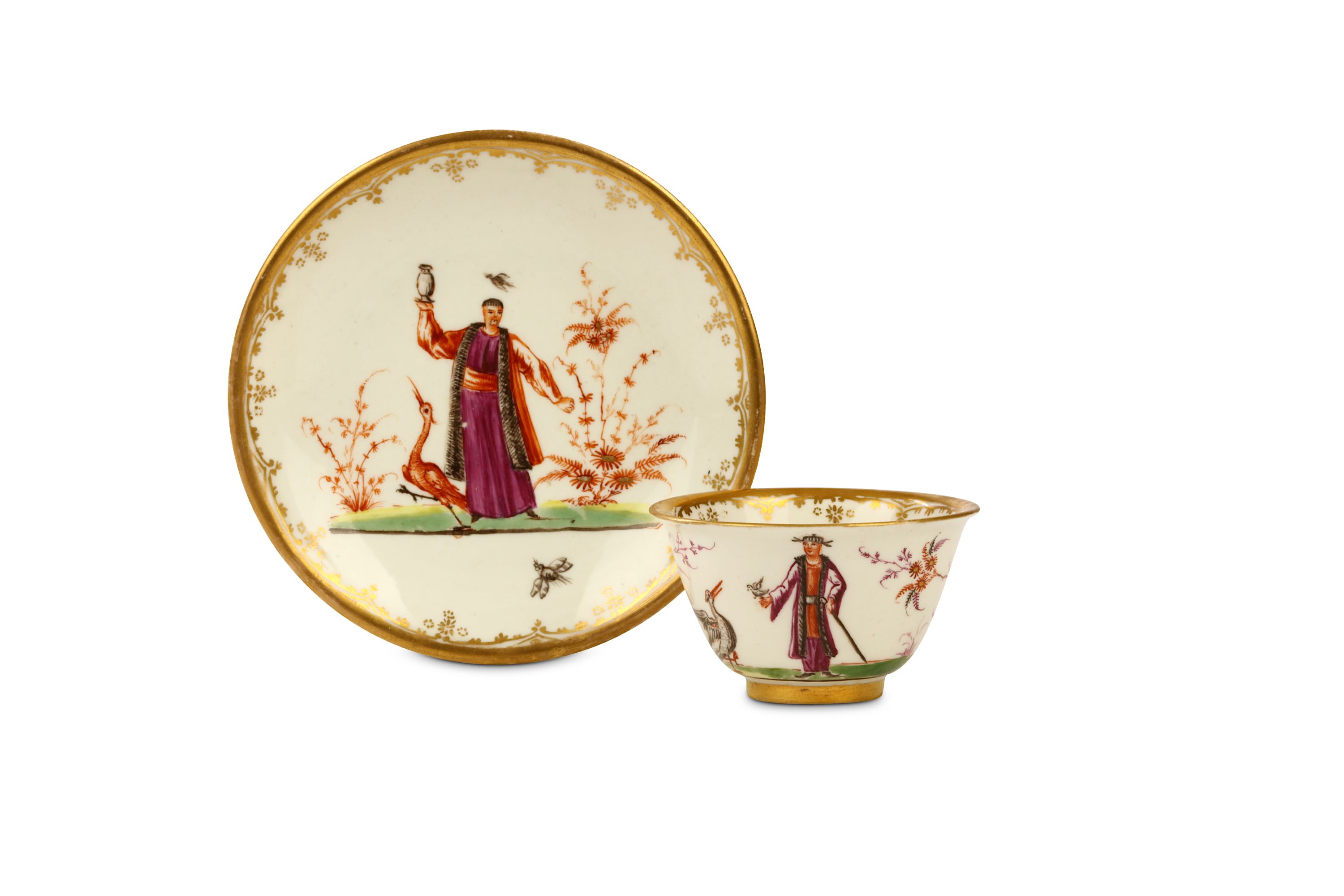 A MEISSEN HAUSMALER TEABOWL AND SAUCER