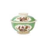 A RARE MEISSEN GREEN-GROUND SUGAR BOWL AND COVER