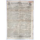 Napoleonic Wars.- Edition of the Kentish Gazette reporting the first introduction of the Income