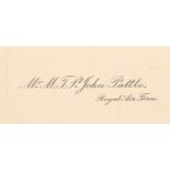 Pattle (Marmamduke) Visiting card of "Mr M.T. St John Pattle, Royal Air Force", light browning, 3.