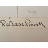 Baden Powell (Robert) Clipped signature of Baden Powell, pasted onto the verso of a vintage postcard