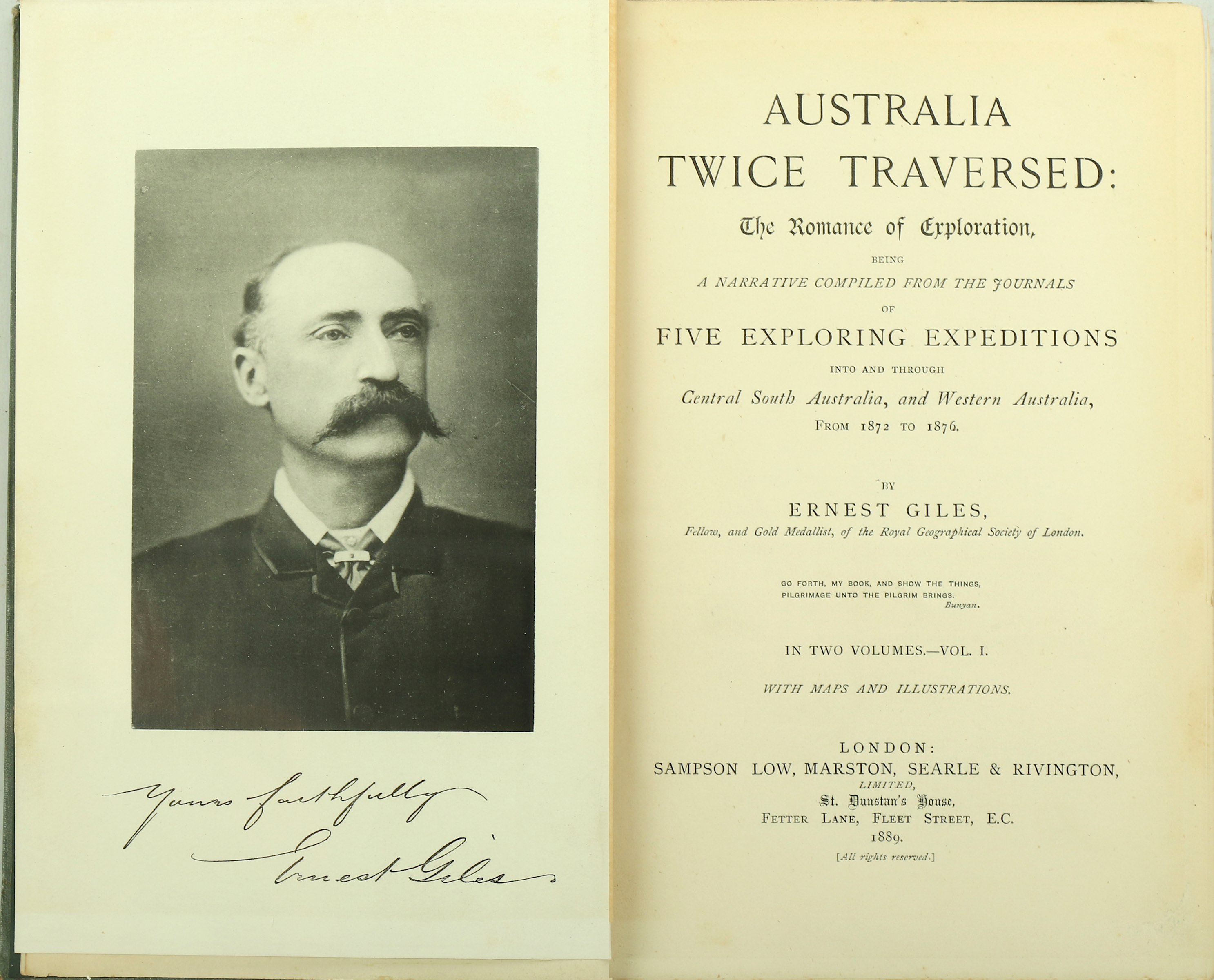 Australia.- Giles (Ernest) Australia twice Traversed, the Romance of Exploration, being a