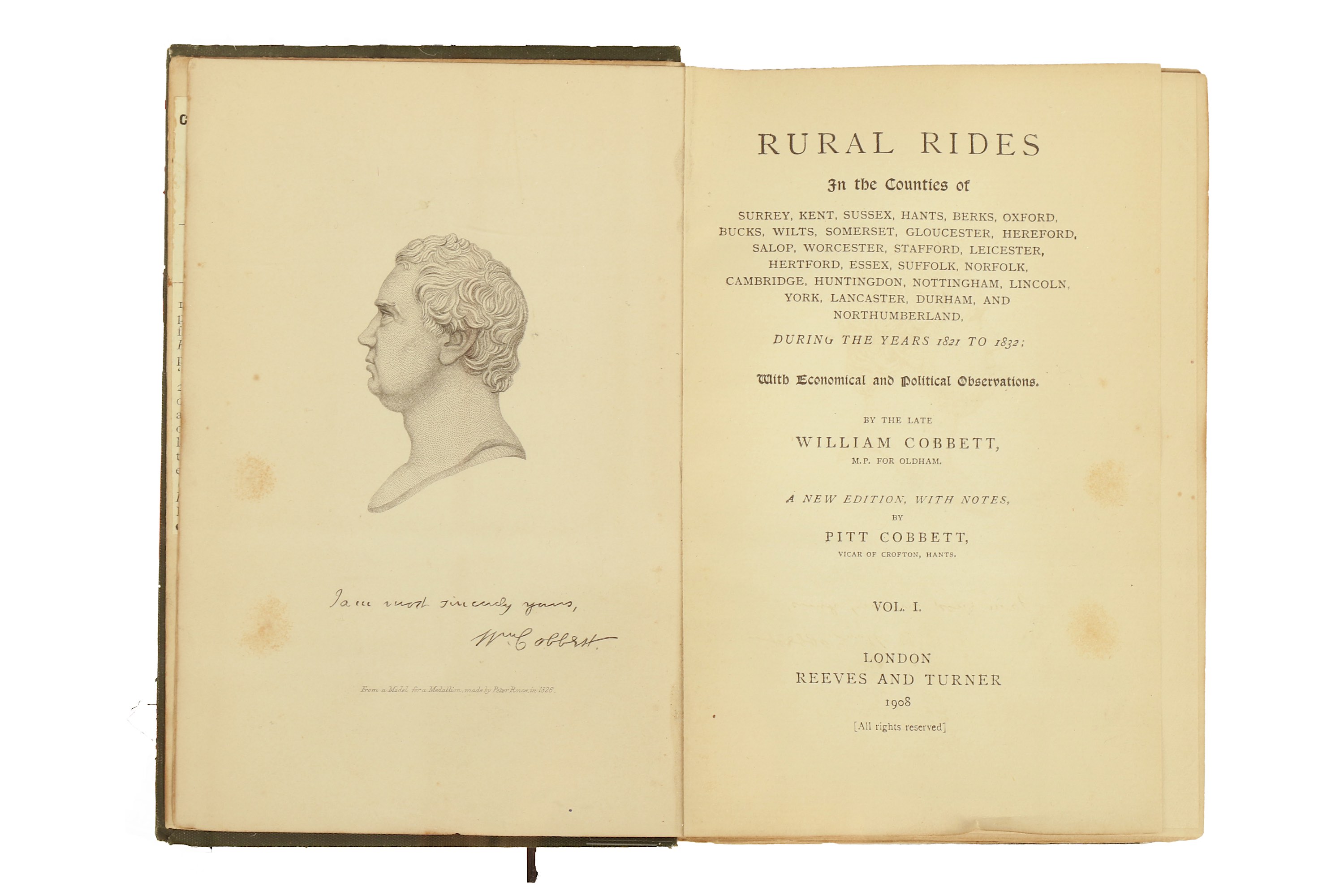 Cobbett (William) Rural Rides, 2 vol., half title, portrait to frontispiece, 1 folding map, paper