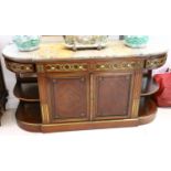 A French mahogany and gilt metal mounted breakfront buffet, 19th Century, with a marble top over a