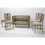 A decorative 19th Century giltwood French matched salon suite in Louis XVI style, including square