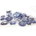 An extensive collection of blue and white dinner and tableware, 19th Century, transfer printed in