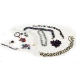 Group of bead necklaces, including examples set with hardstone and freshwater pearls, including some