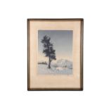 Hans Figura (Austrain, 1898-1978), Zirbel (Pine tree), signed lower right, etching on silk, 46 x