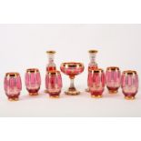 A set of Bohemian clear and cranberry stained glasses, late 19th / 20th Century, with gilt