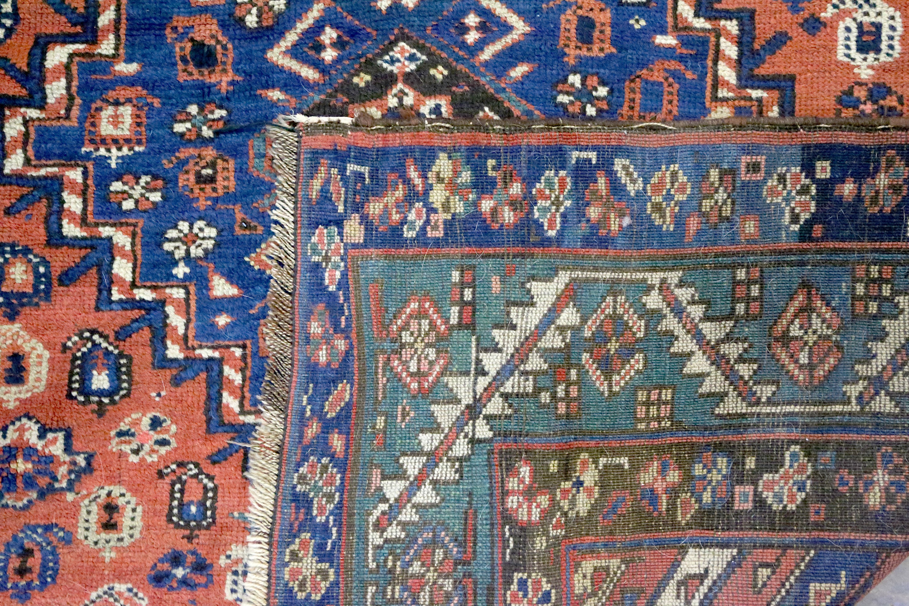 An antique Hamseh rug, Southwest Persia, the field with overall design of hooked and serrated - Image 3 of 6