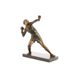 An Art Deco style bronze figure of a female athlete, 20th Century, on a reconstituted rectangular