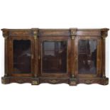 A fine Victorian marquetry inlaid burr walnut and credenza, circa 1850-70, with three glazed doors