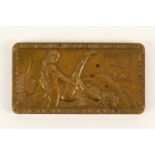 An Art Deco style Oriental miniature erotic bronze plaque, in European style, depicting a pair of