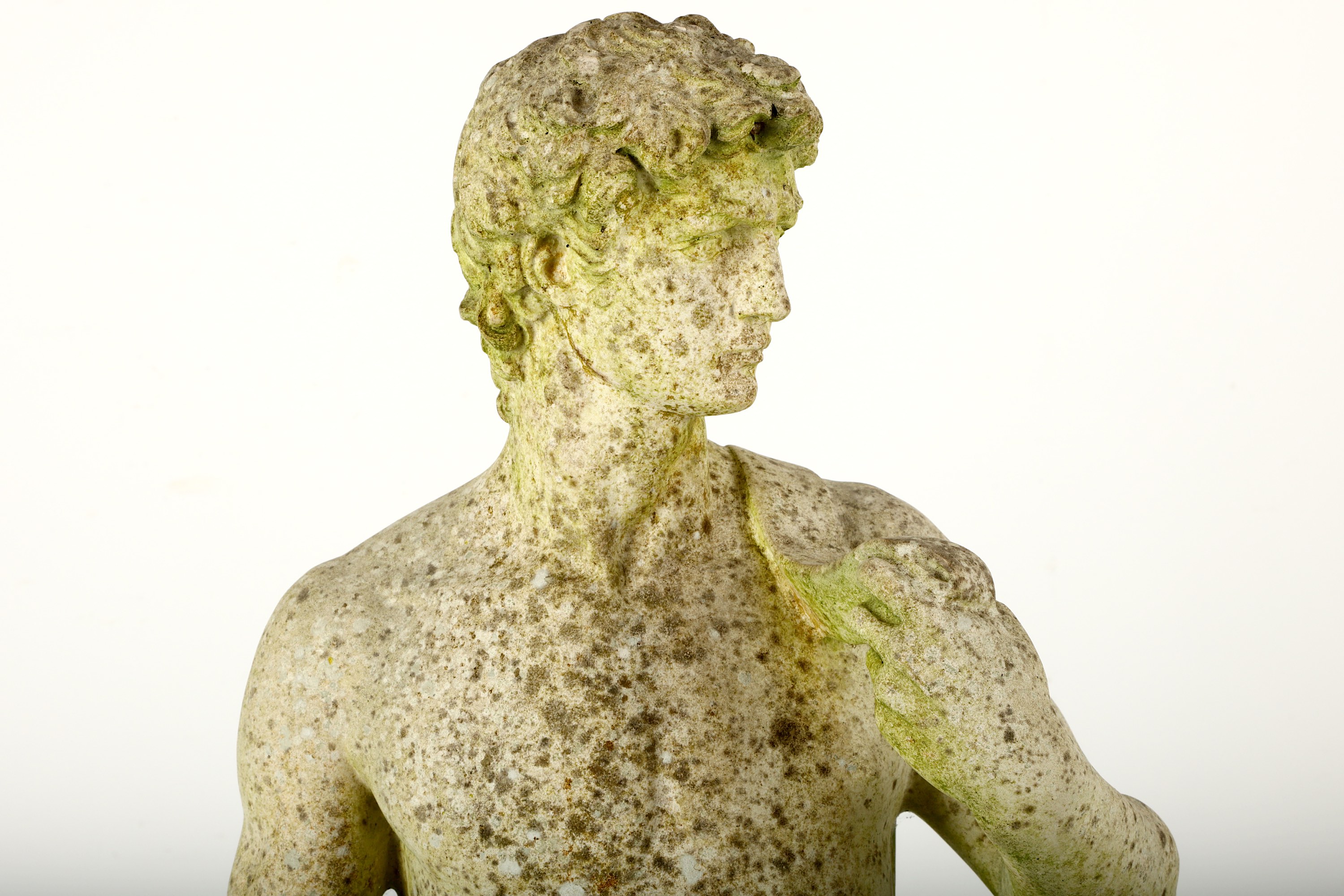 A stone garden figure of David after Michelangelo, late 19th / early 20th Century, in standing - Image 2 of 2