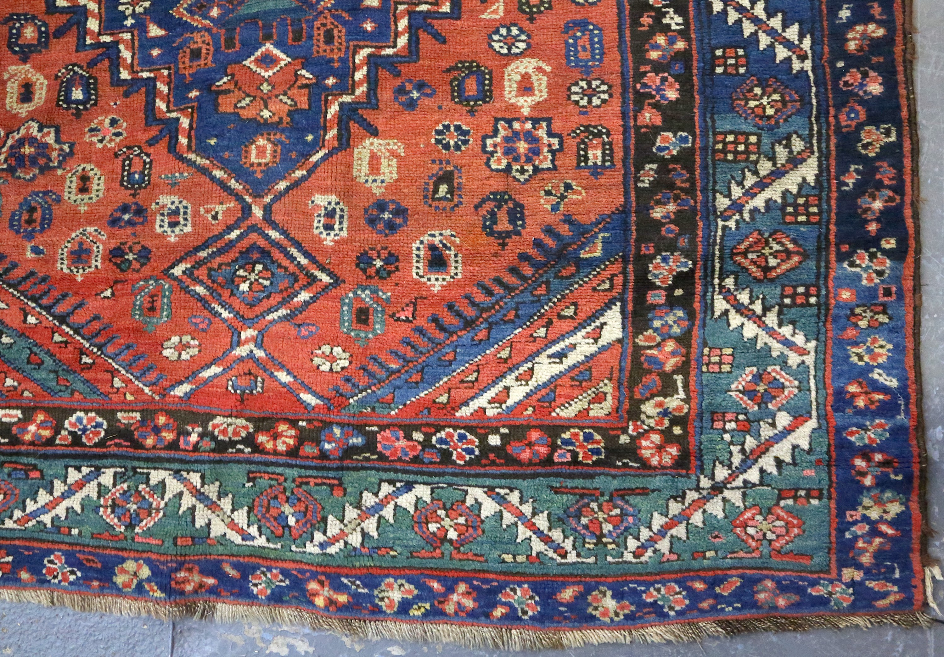 An antique Hamseh rug, Southwest Persia, the field with overall design of hooked and serrated - Image 2 of 6