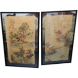 Two Chinese paintings on paper, circa 1900, depicting flora and fauna within an oriental view,