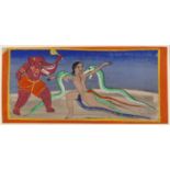 Seven paintings with Demons, Devotees, Animals and Mythical Creatures, North West India, late 19th /