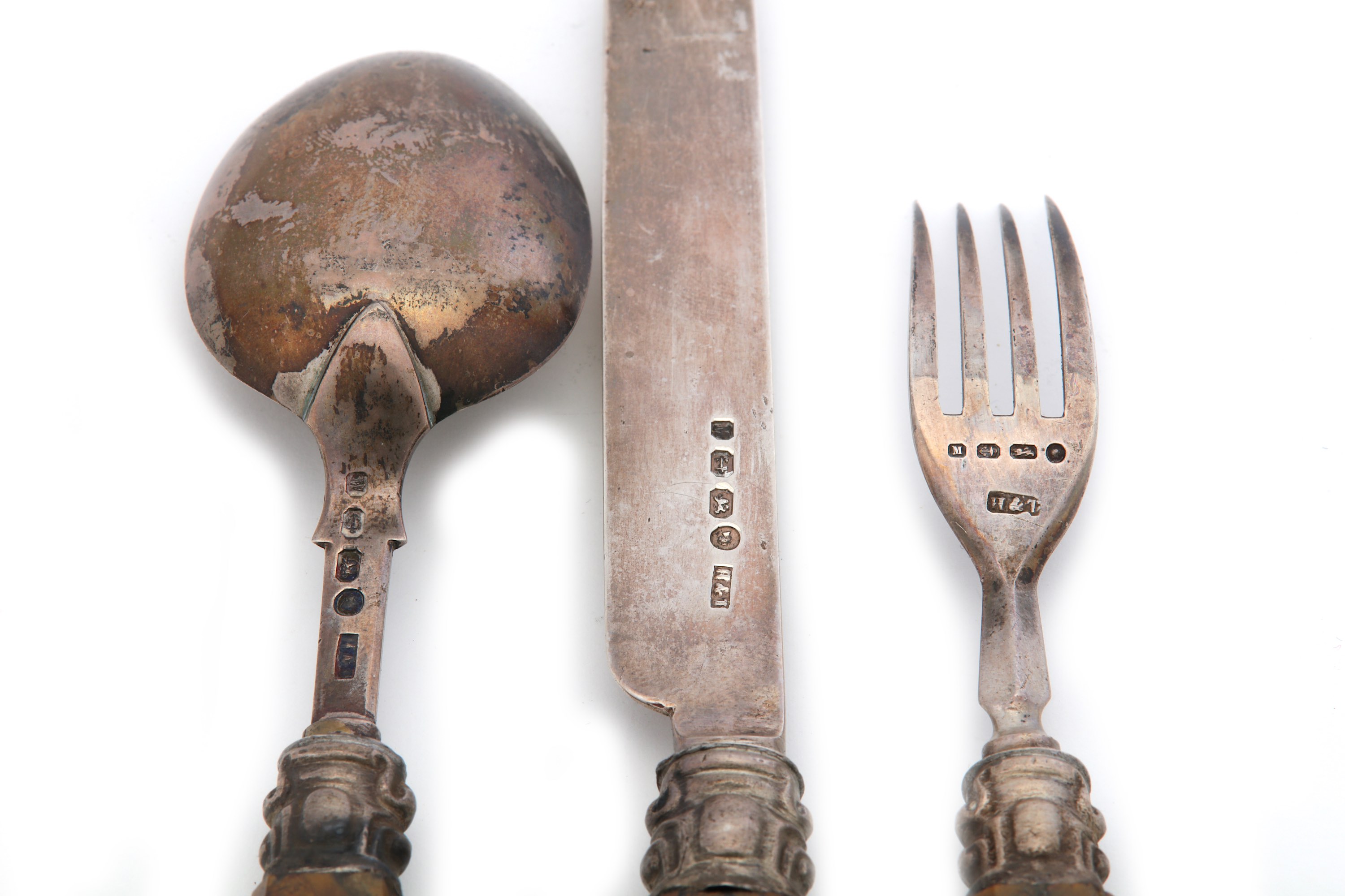 An unusual Victorian travelling spoon, fork and knife set, jasper handled, Birmingham 1861 by Hillia - Image 3 of 3