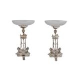 A pair of Victorian silver plated and cut glass Greco-Pompeian tazze/comport stands, circa 1865, by