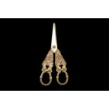 A George IV antique sterling silver gilt pair of grape scissors, London 1824 by Charles Rawlings
