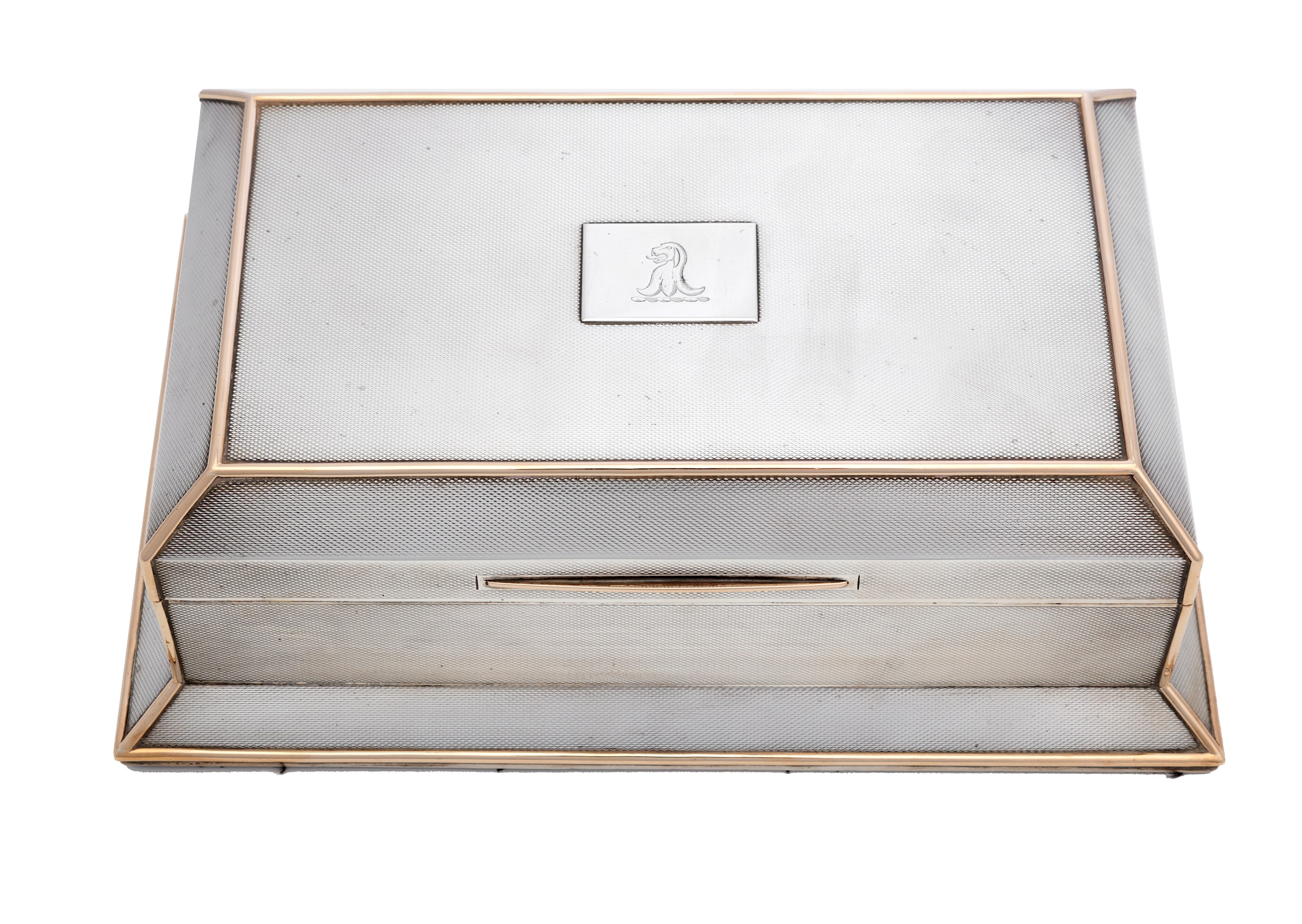 A George V antique sterling silver and 9 carat gold Art Deco cigarette / cigar box, London 1912 by A - Image 3 of 6