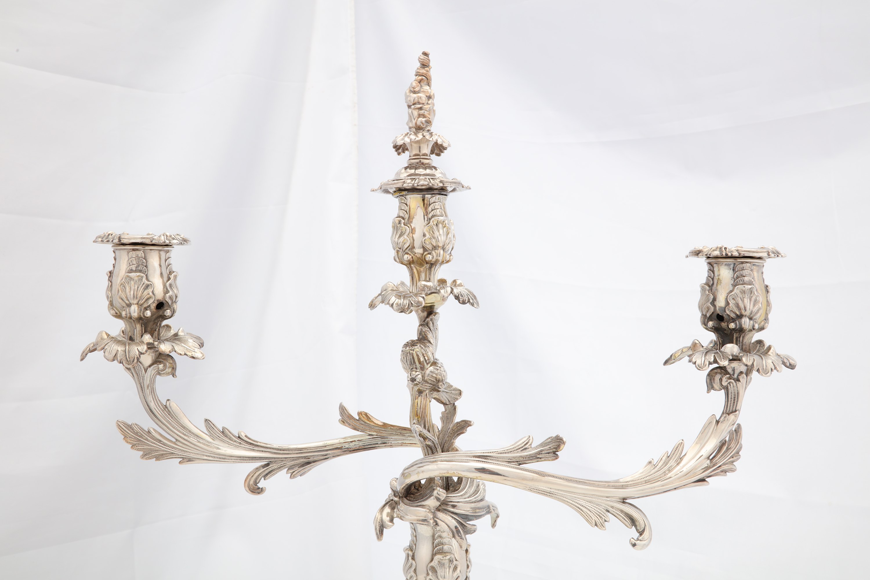 A pair of Victorian EPNS silver plated three light candelabra, circa 1870 - Image 2 of 5