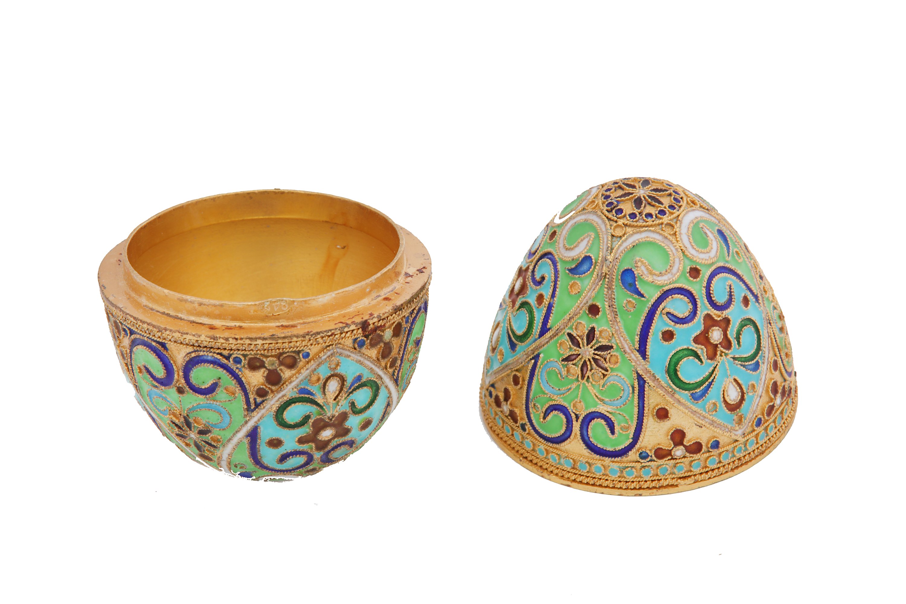 A Modern Russian 84 zolotnik silver-gilt and enamel egg, St Petersburg - Image 2 of 3