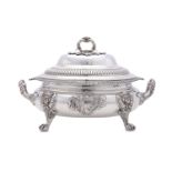 A heavy George III antique sterling silver soup tureen, London 1812 by William Bennett