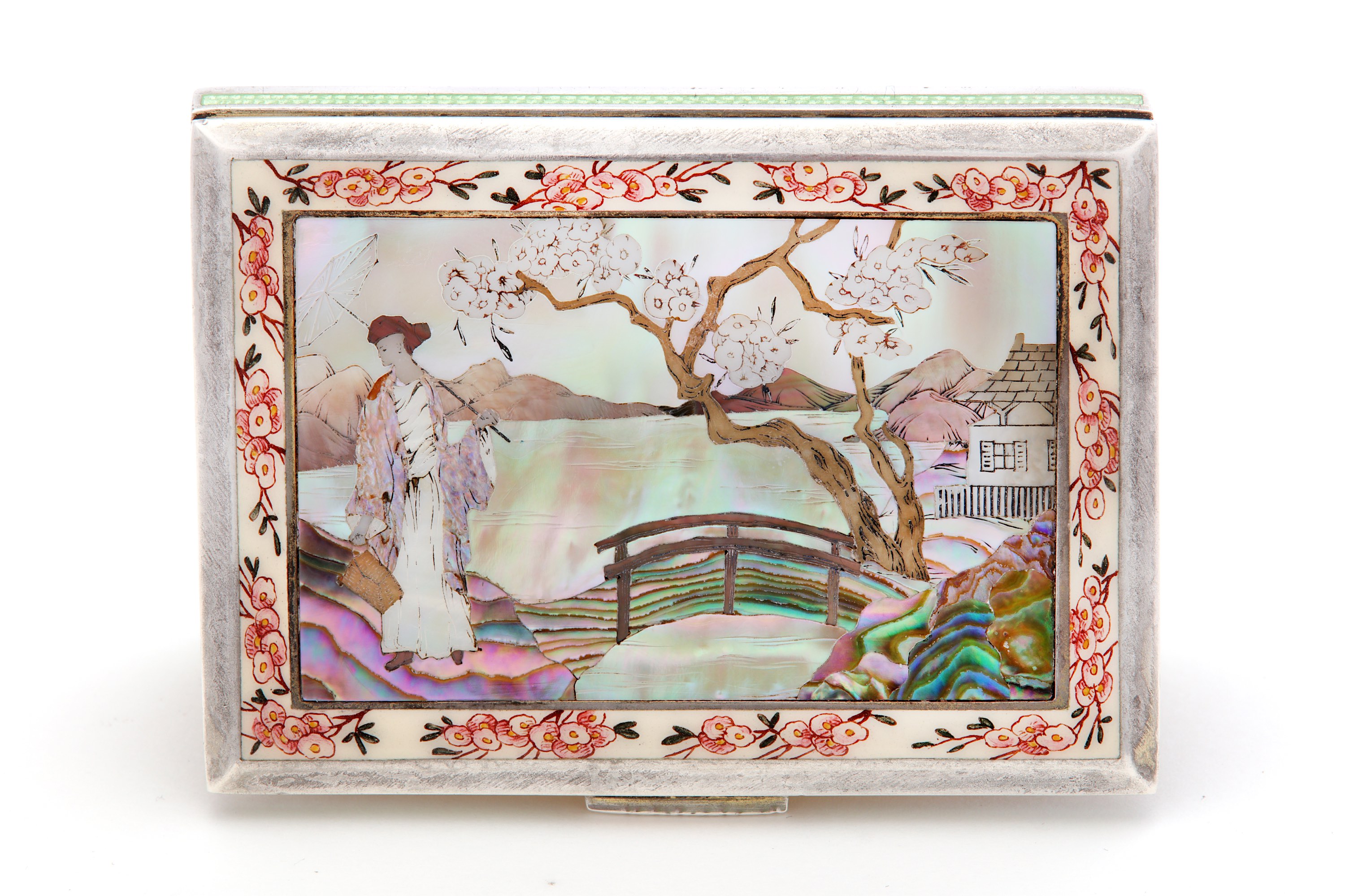 An early 20th century Austrian 935 standard silver, enamel and abalone shell inlaid cigarette case, - Image 3 of 4