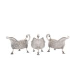 A set of three George IV antique sterling silver sauceboats, London 1826 by Joseph Wilson