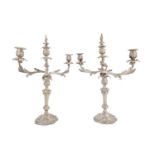 A pair of Victorian EPNS silver plated three light candelabra, circa 1870
