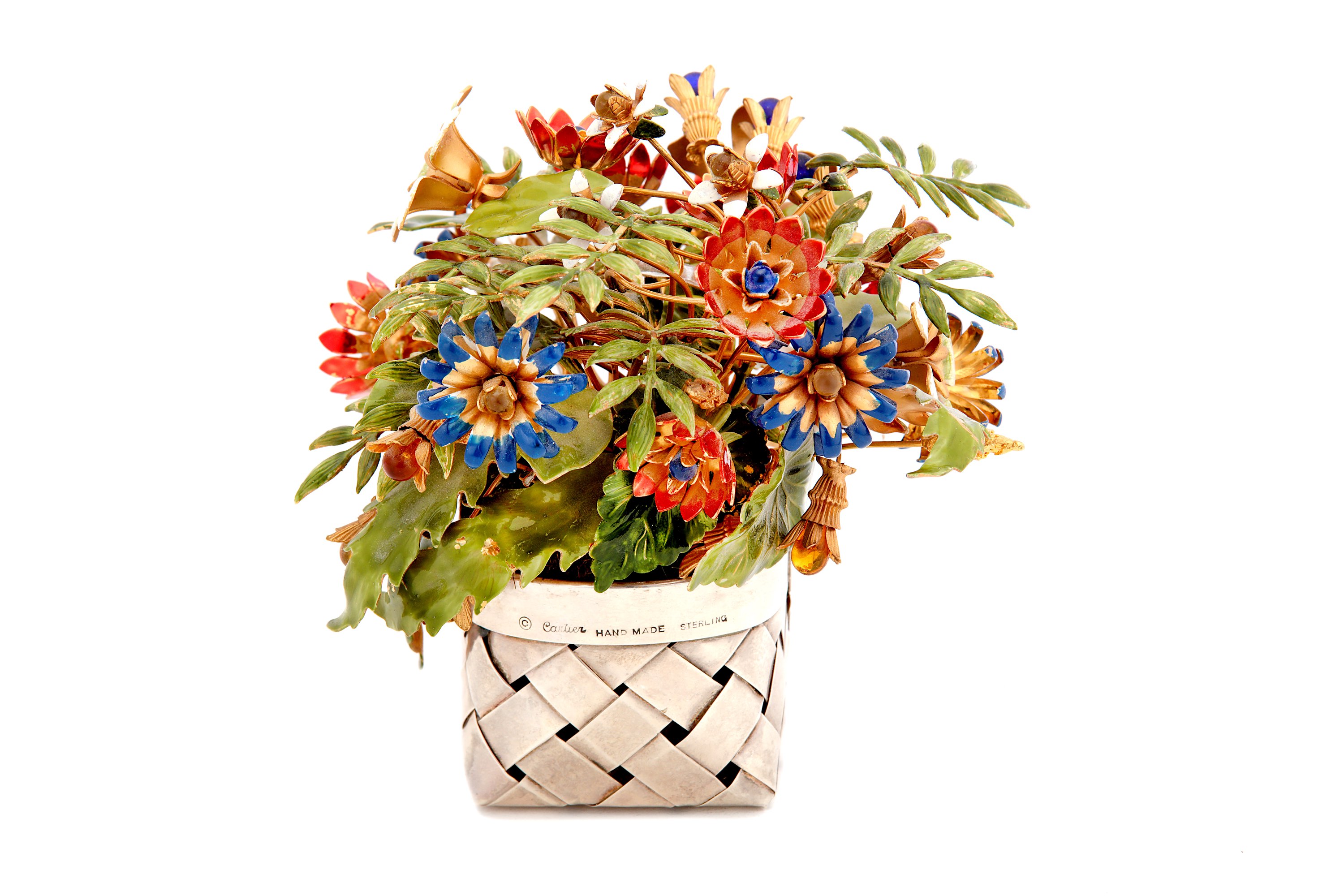 A 20th century sterling silver and enamel flower basket, stamped Cartier - Image 5 of 6