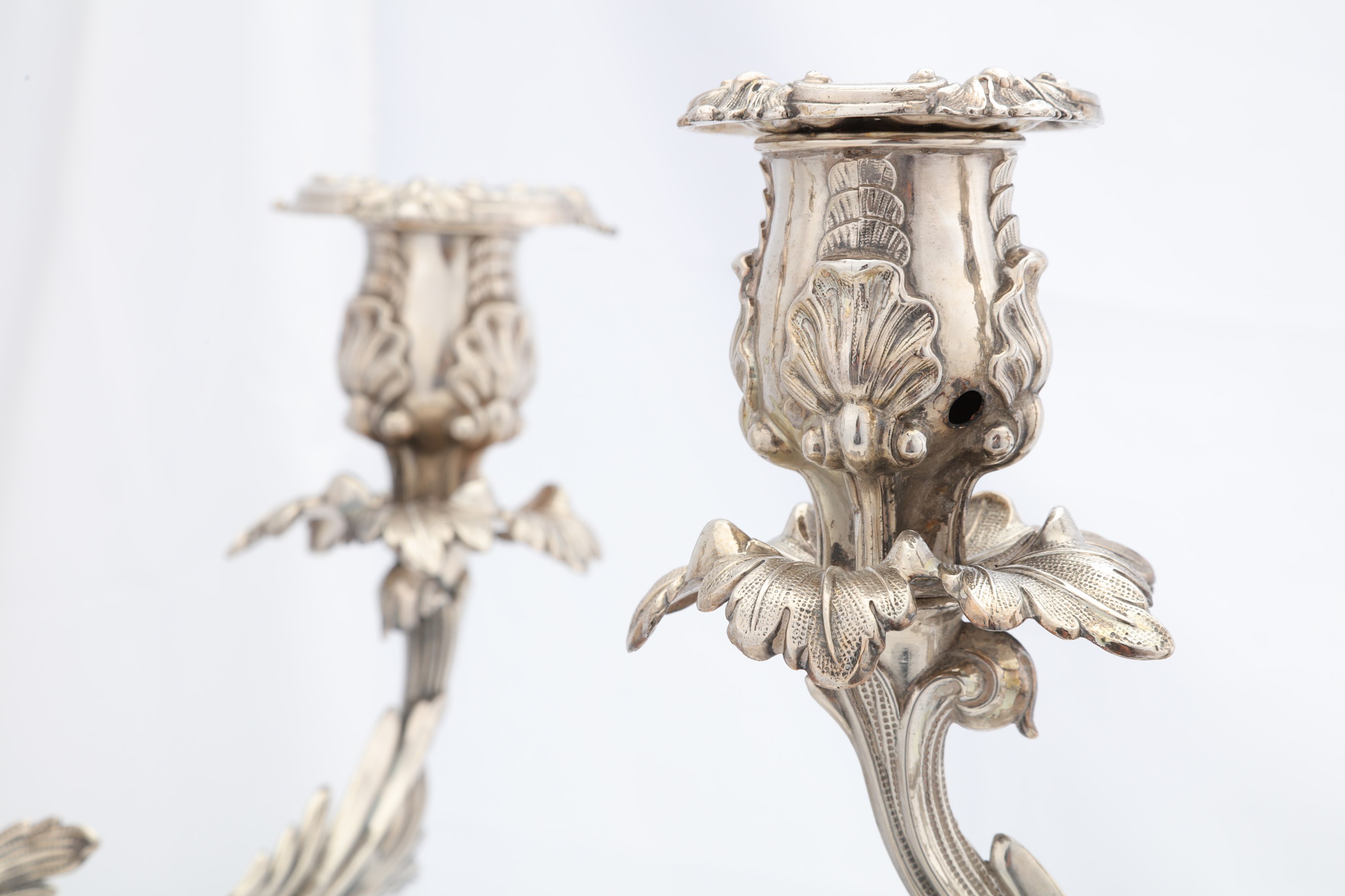 A pair of Victorian EPNS silver plated three light candelabra, circa 1870 - Image 3 of 5