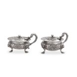 A pair of William IV antique sterling silver mustard pots, London 1831 by Edward Edwards II (probabl