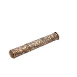 An 18th century French silver with vari-coloured gold inlay sealing wax/bodkin case, stamped for dis